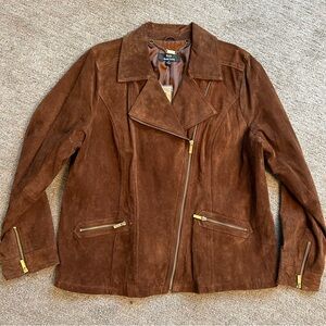 Vintage dennis basso Brown Leather Jacket with Gold Zippers